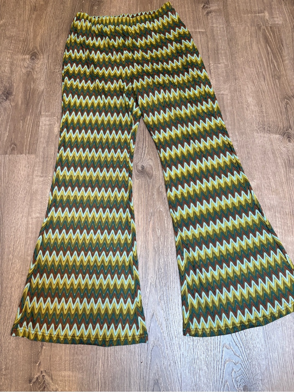 Fashion Nova Multi Colored Zig Zag Pattern Crochet Flare Pants XL